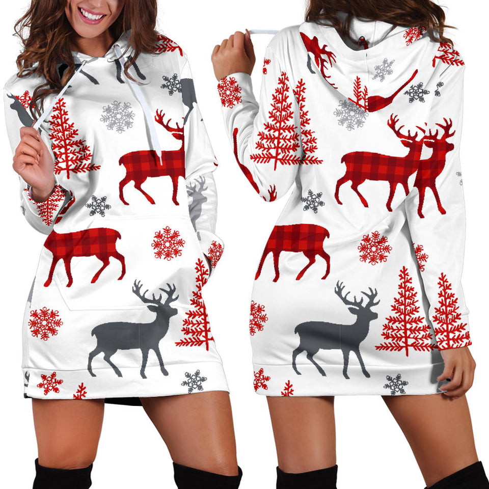 Deer Tree Snowflakes Chrismas Pattern Women'S Hoodie Dress