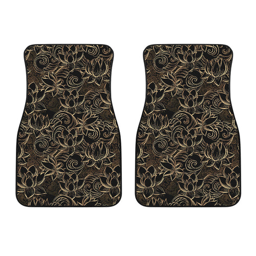 Luxurious Gold Lotus Waterlily Black Background Front Car Mats