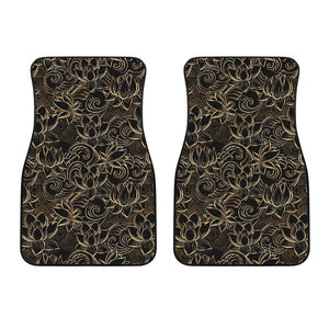 Luxurious Gold Lotus Waterlily Black Background Front Car Mats