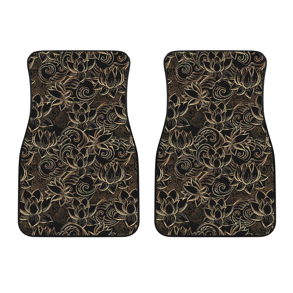 Luxurious Gold Lotus Waterlily Black Background Front Car Mats