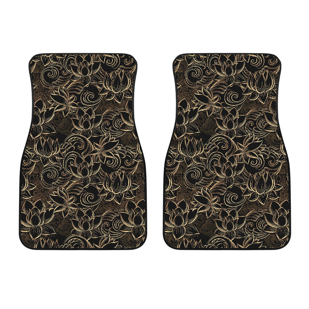 Luxurious Gold Lotus Waterlily Black Background Front Car Mats