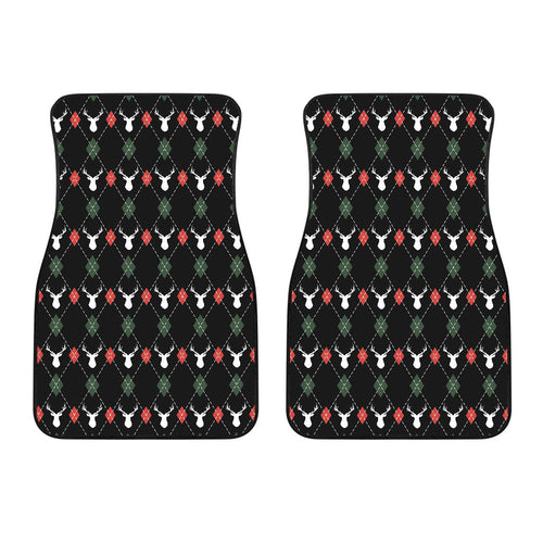 Deer Christmas New Year Pattern Argyle Front Car Mats