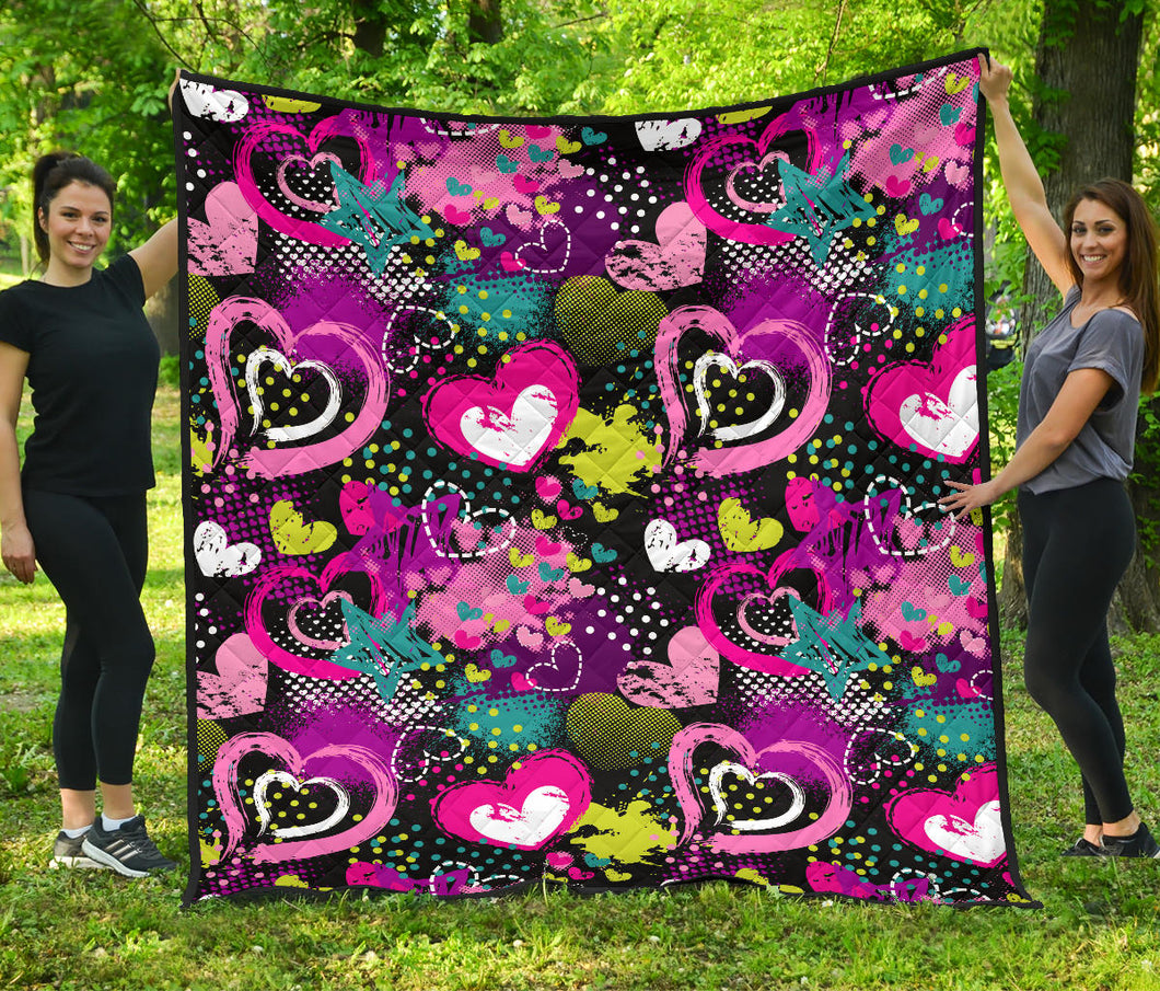 Heart Dot Wave Star Creative Design Pattern Premium Quilt
