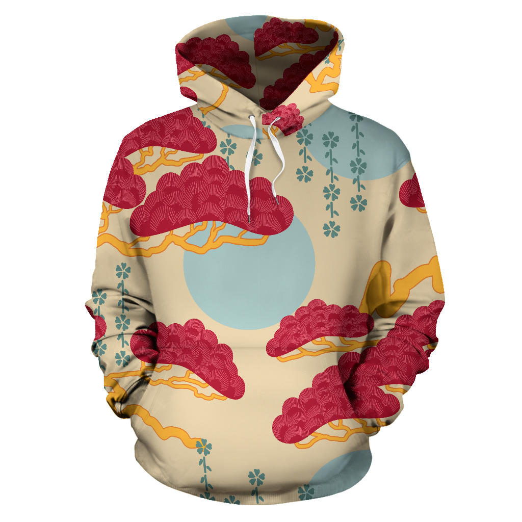 Red Bonsai Gray Sun Japanese Pattern Men Women Pullover Hoodie