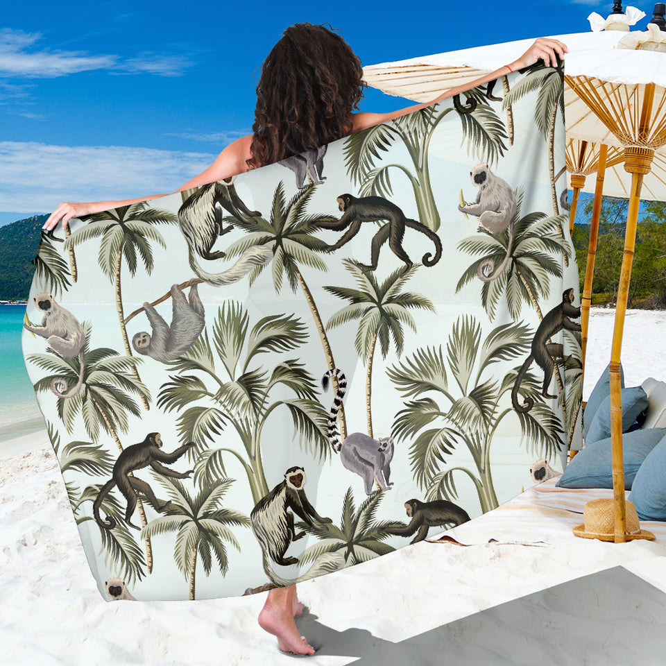 Monkey Sloth Lemur Palm Trees Pattern Sarong