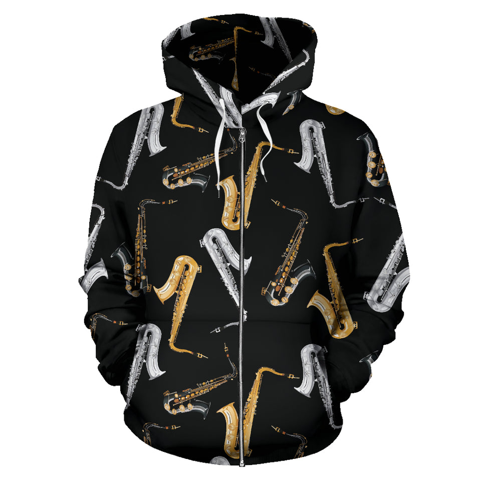 Saxophone Design Pattern Zip Up Hoodie
