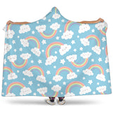 Cute Rainbow Clound Star Pattern Blue Background Hooded Blanket