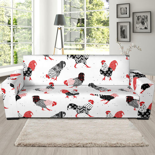 Cool Rooster Chicken Cock Floral Ornament Background Sofa Slipcover