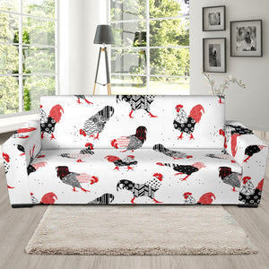 Cool Rooster Chicken Cock Floral Ornament Background Sofa Slipcover