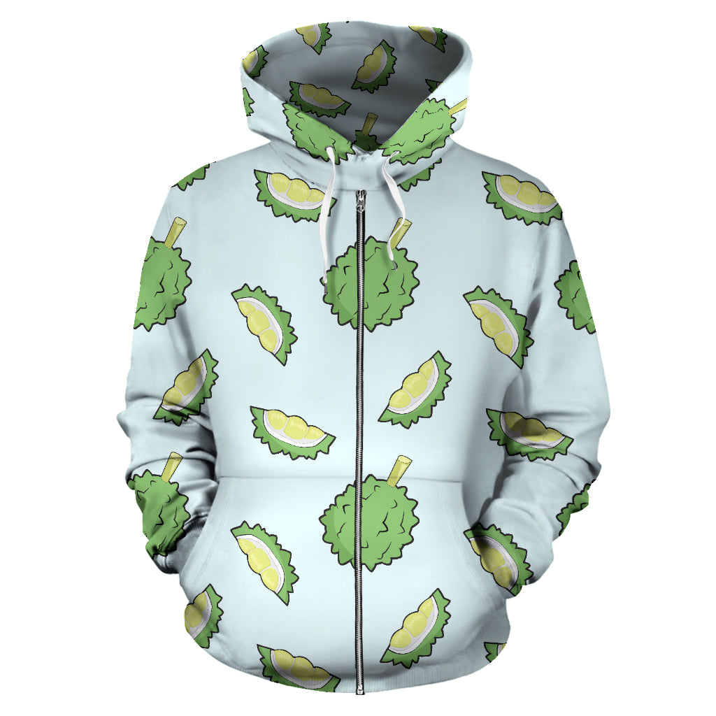 Durian Pattern Blue Background Zip Up Hoodie