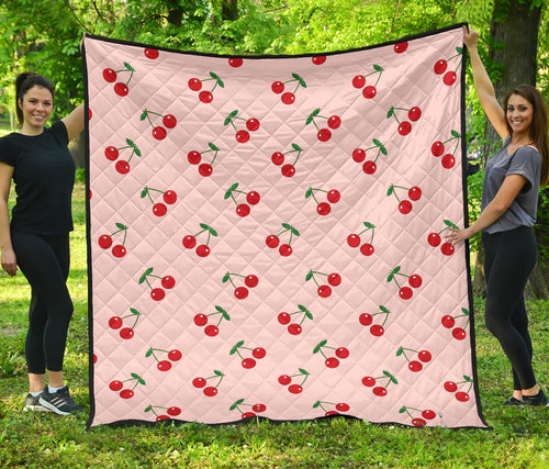 Cherry Pattern Pink Background Premium Quilt.
