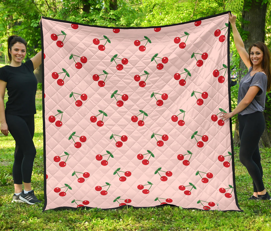 Cherry Pattern Pink Background Premium Quilt.