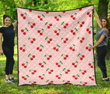Cherry Pattern Pink Background Premium Quilt.