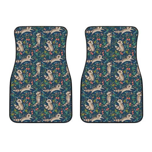 Raccoon Tropical Leaves Pattern Front Car Mats