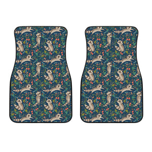 Raccoon Tropical Leaves Pattern Front Car Mats