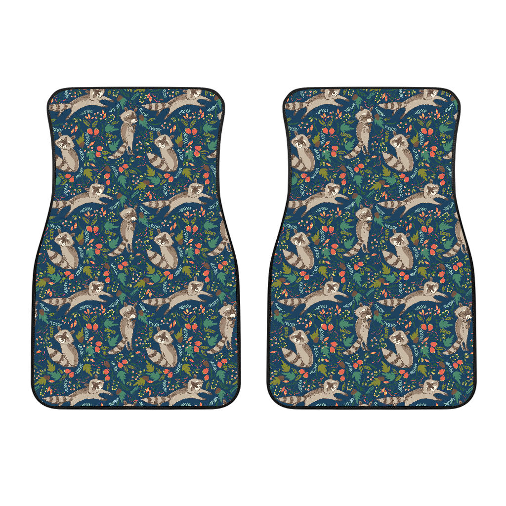 Raccoon Tropical Leaves Pattern Front Car Mats