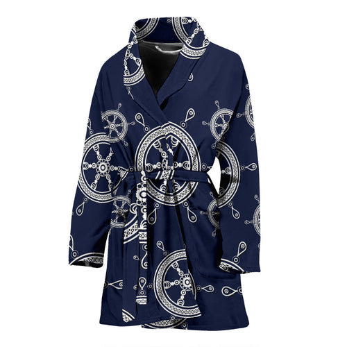 Nautical Steering Wheel Design Pattern Women'S Bathrobe