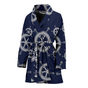 Nautical Steering Wheel Design Pattern Women'S Bathrobe