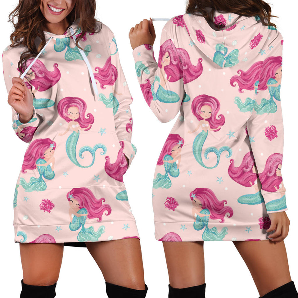 Cute Little Mermaid Pattern Women'S Hoodie Dress