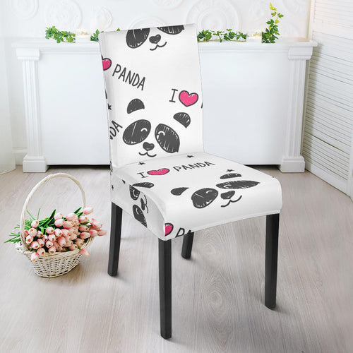 Hand Drawn Faces Of Pandas Pattern Dining Chair Slipcover