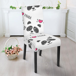 Hand Drawn Faces Of Pandas Pattern Dining Chair Slipcover