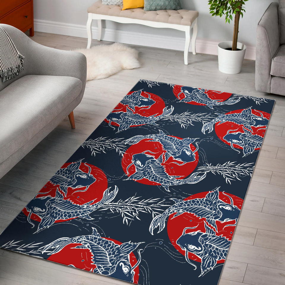 Koi Fish Carp Fishs Hand Drawn Japanese Art Area Rug