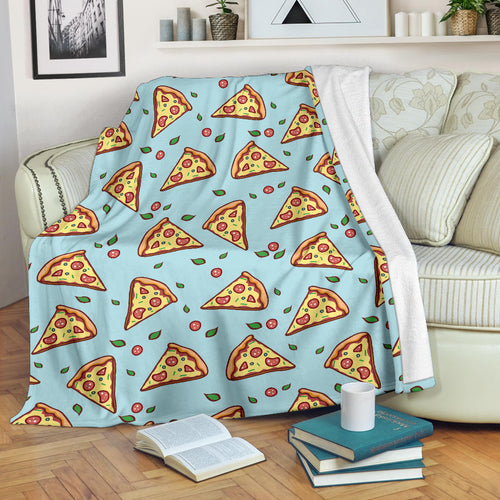 Hand Drawn Pizza Blue Background Premium Blanket