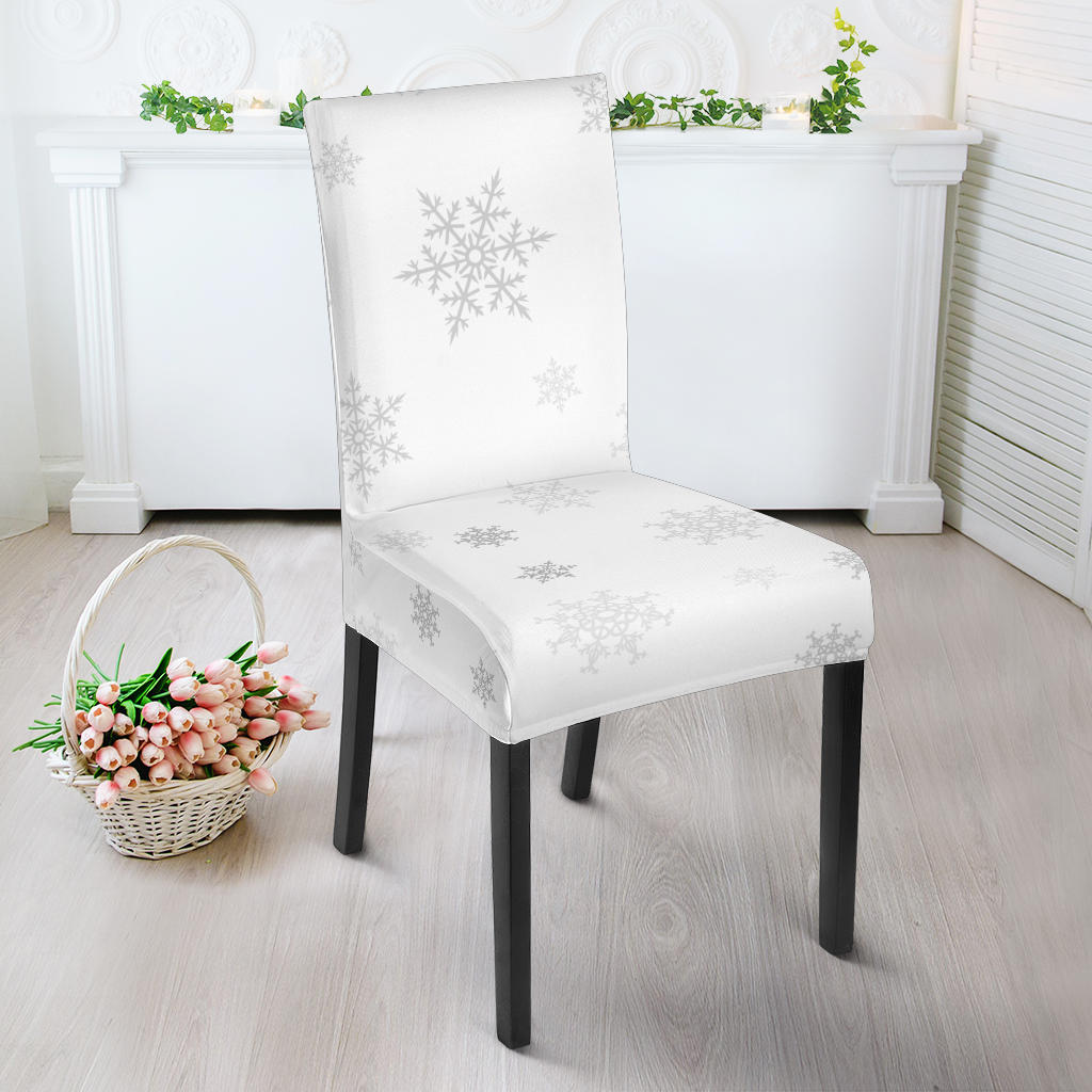 Snowflake Pattern White Background Dining Chair Slipcover