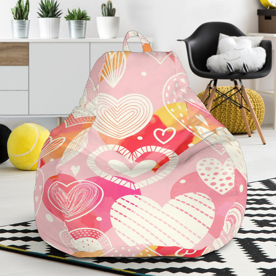 Hand Drawn Heart Design Pattern Bean Bag Cover