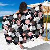 White Swan Blooming Flower Pattern Sarong