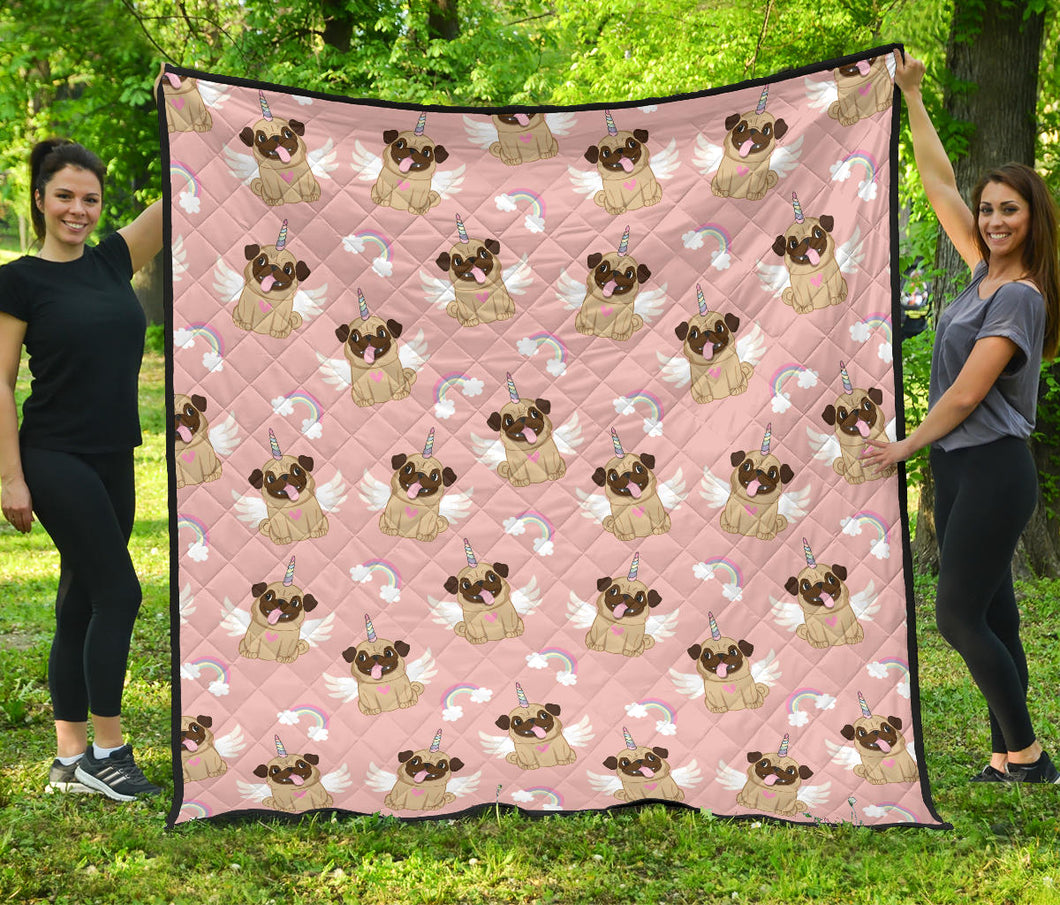 Cute Unicorn Pug Pattern Premium Quilt