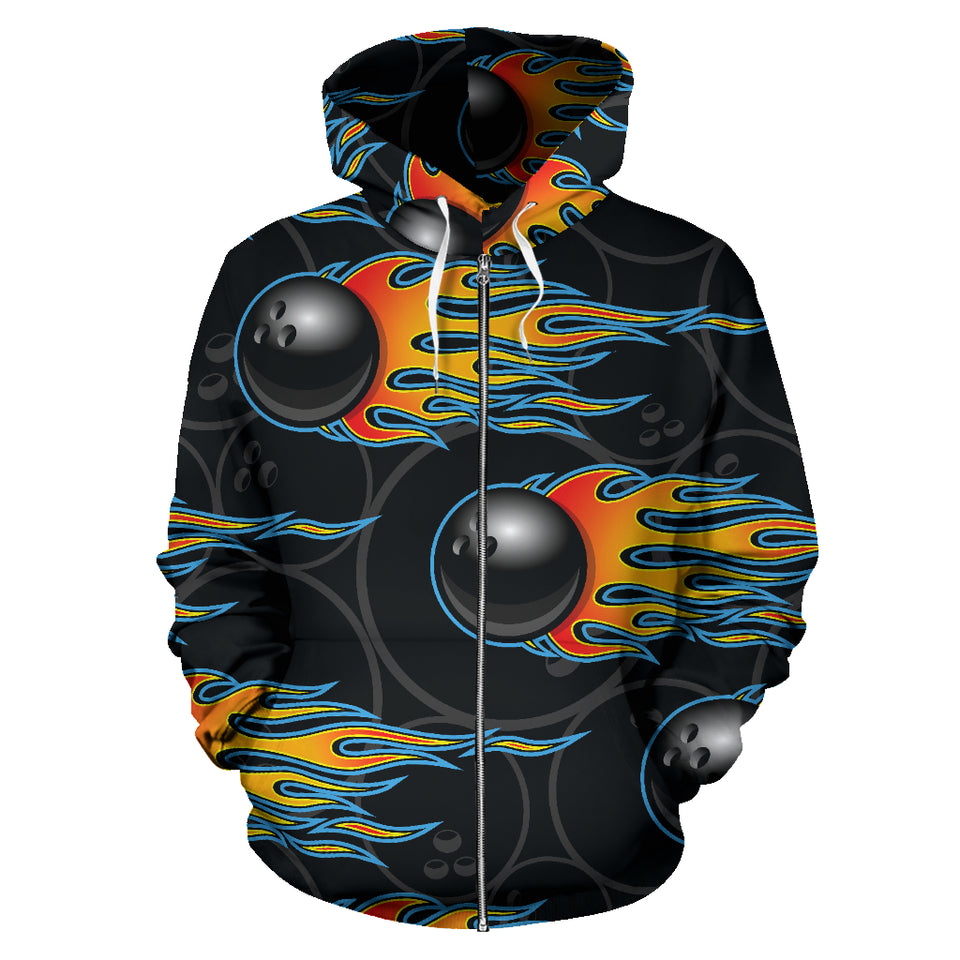 Bowling Balls Flame Pattern Zip Up Hoodie