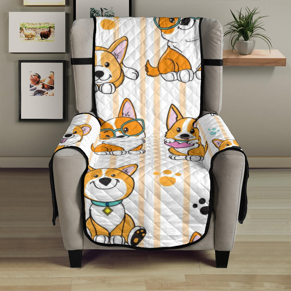 Cute dog corgi striped background pattern Chair Cover Protector