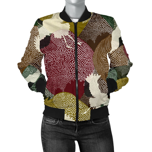 Japanese Cranes Flying Forest Dot Pattern Women'S Bomber Jacket