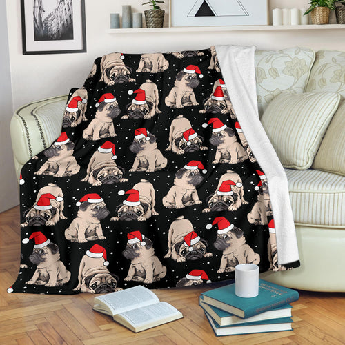 Christmas Pugs Santa_S Red Cap Pattern Premium Blanket