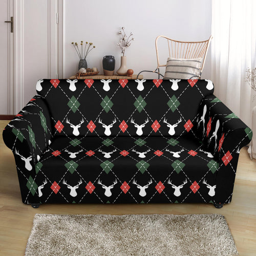 Deer Christmas New Year Pattern Argyle Loveseat Couch Slipcover