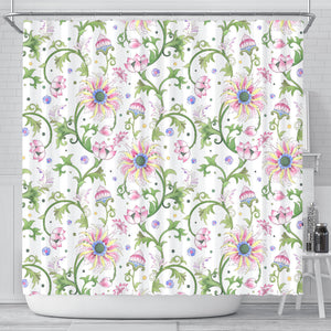 Beautiful Pink Lotus Waterlily Leaves Pattern Shower Curtain Fulfilled In US