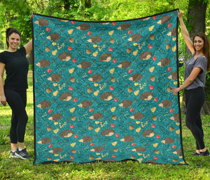 Hedgehog Pattern Print Design 01 Premium Quilt