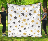 Hand Drawn Gold Black Star Pattern Premium Quilt.