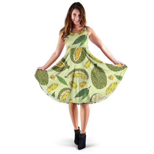 Durian Leaves Pattern Background Sleeveless Midi Dress