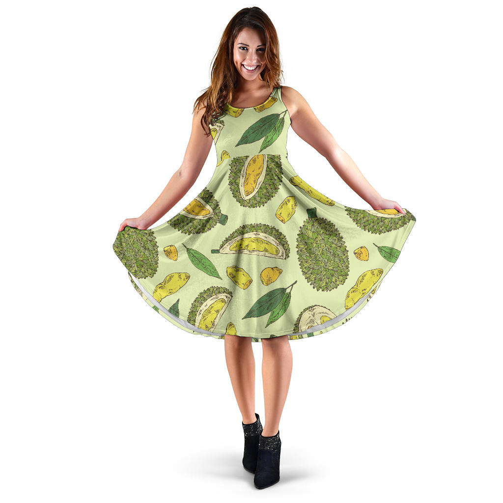 Durian Leaves Pattern Background Sleeveless Midi Dress