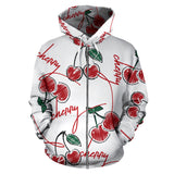 Hand Drawn Cherry Pattern Zip Up Hoodie