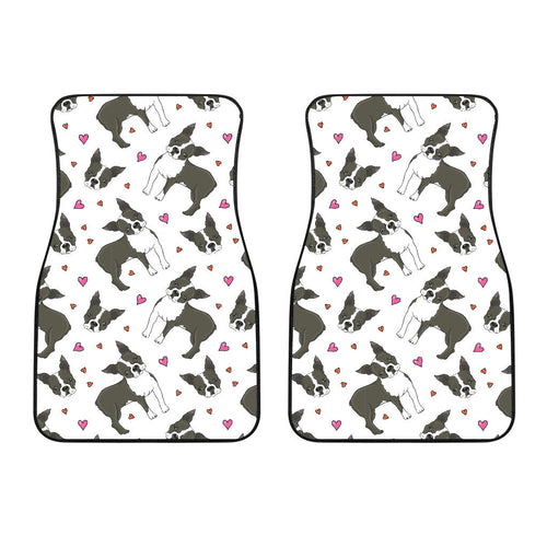 Boston Terrier Dog Hearts Vector Pattern  Front Car Mats