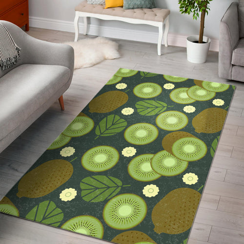 Whole Sliced Kiwi Leave And Flower Area Rug