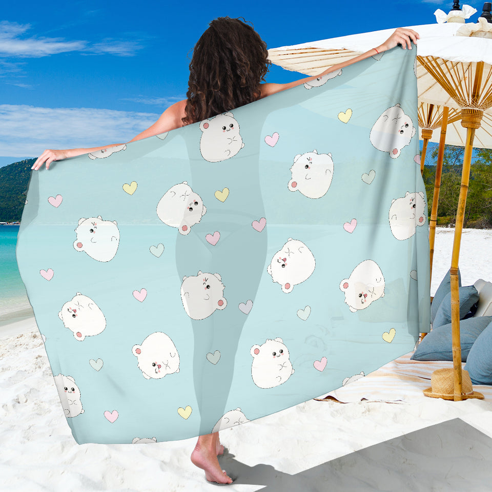 White Cute Hamsters Heart Pattern Sarong