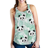 Panda pattern tropical leaves background Women Racerback Tank Top