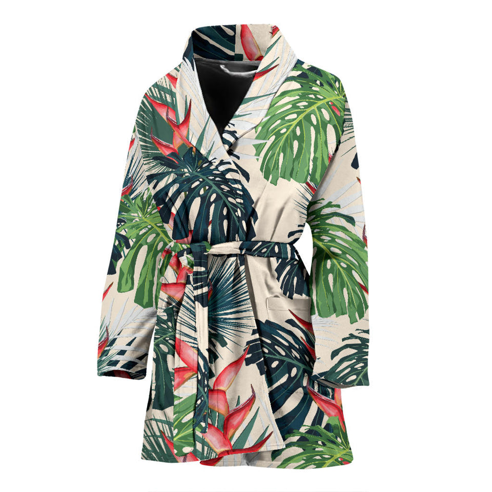 Heliconia Flowers, Palm And Monstera Leaves Women'S Bathrobe