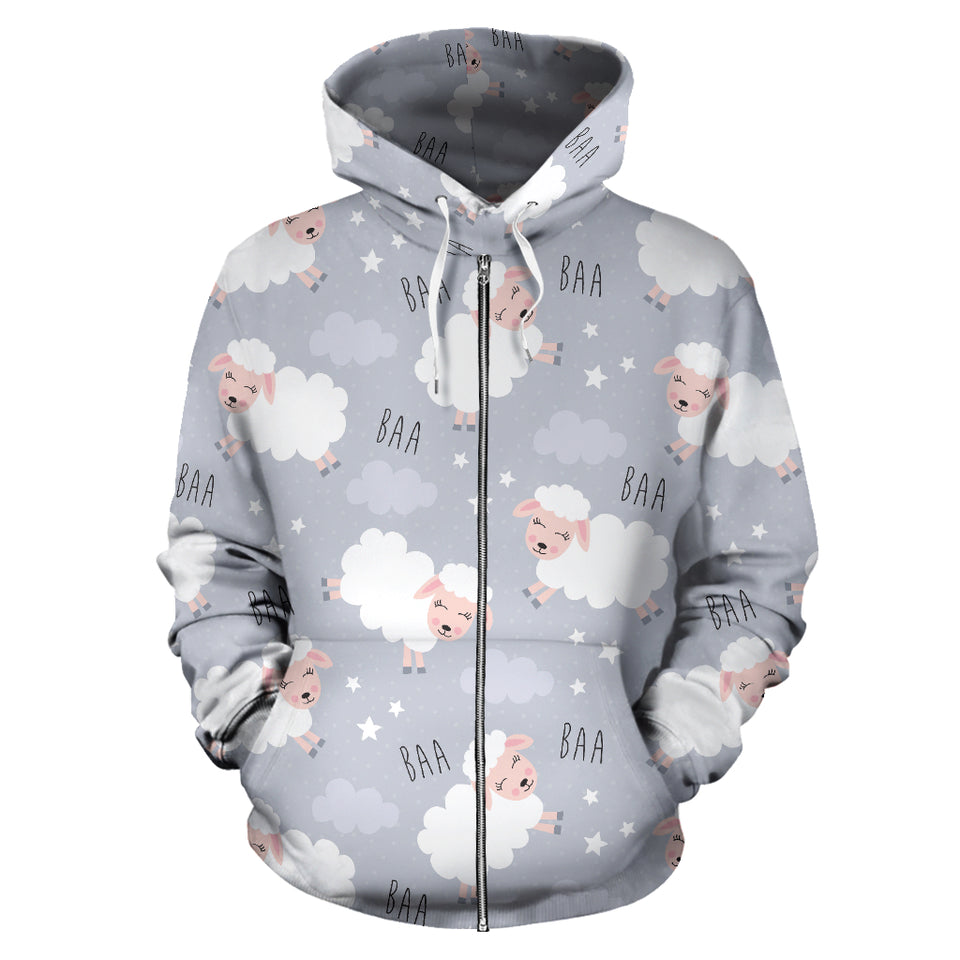 Sweet Dreams Sheep Pattern Zip Up Hoodie