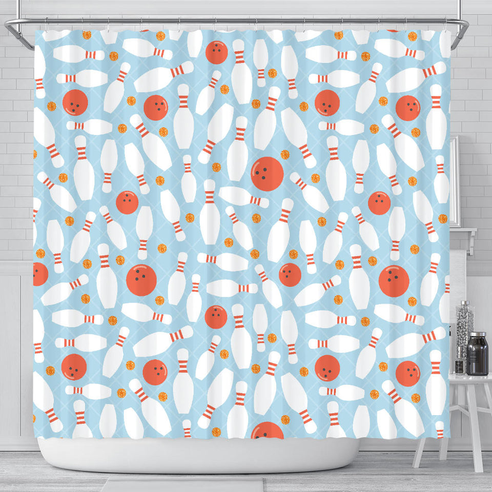 Bowling Ball Bowling Pins Blue Blackground Shower Curtain Fulfilled In US