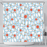 Bowling Ball Bowling Pins Blue Blackground Shower Curtain Fulfilled In US